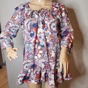 Liberty of London × Target 3/4 Sleeve pleated blouse.  Ruffle hem.  Size medium.